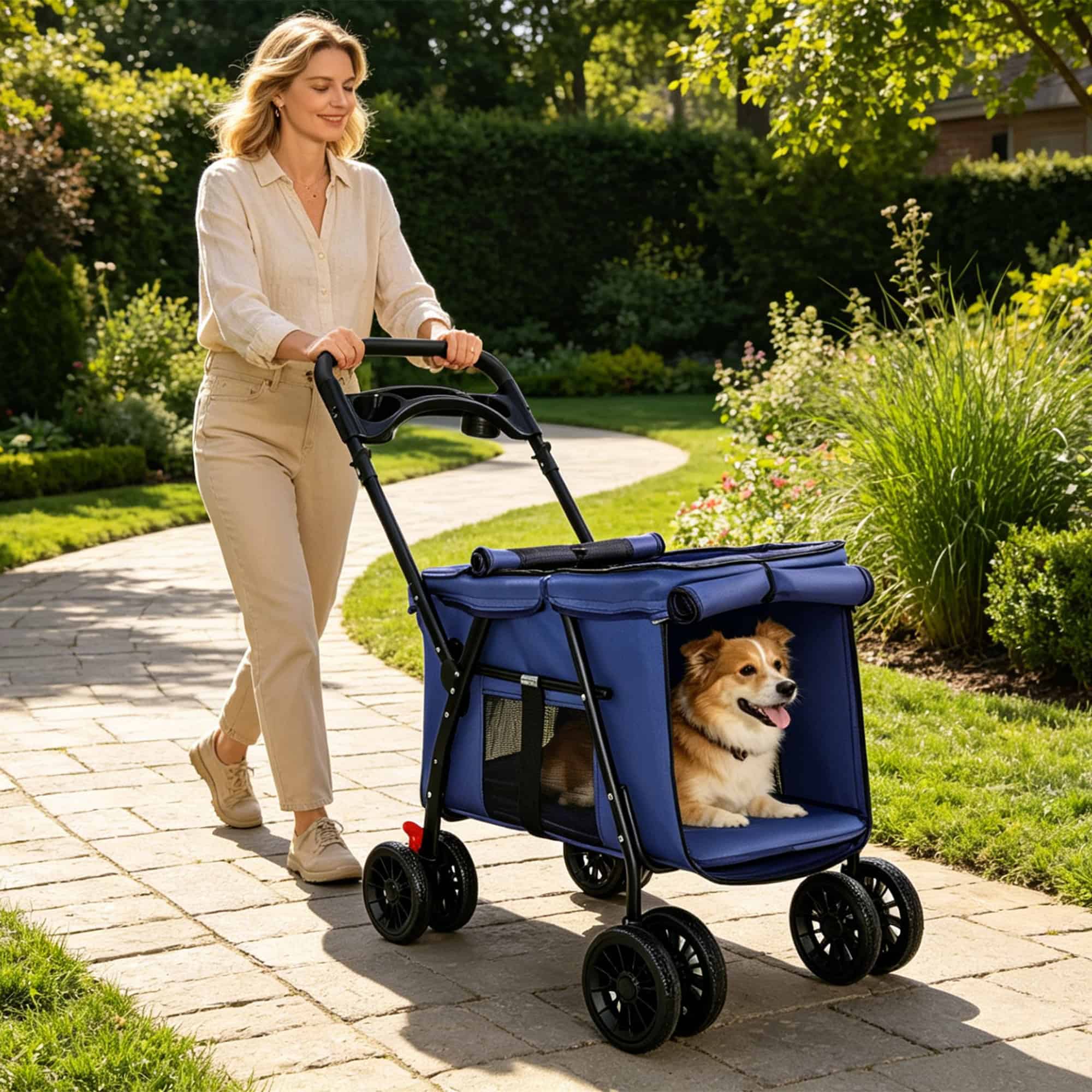 Lightweight Foldable Pet Stroller, Navy - Image 10