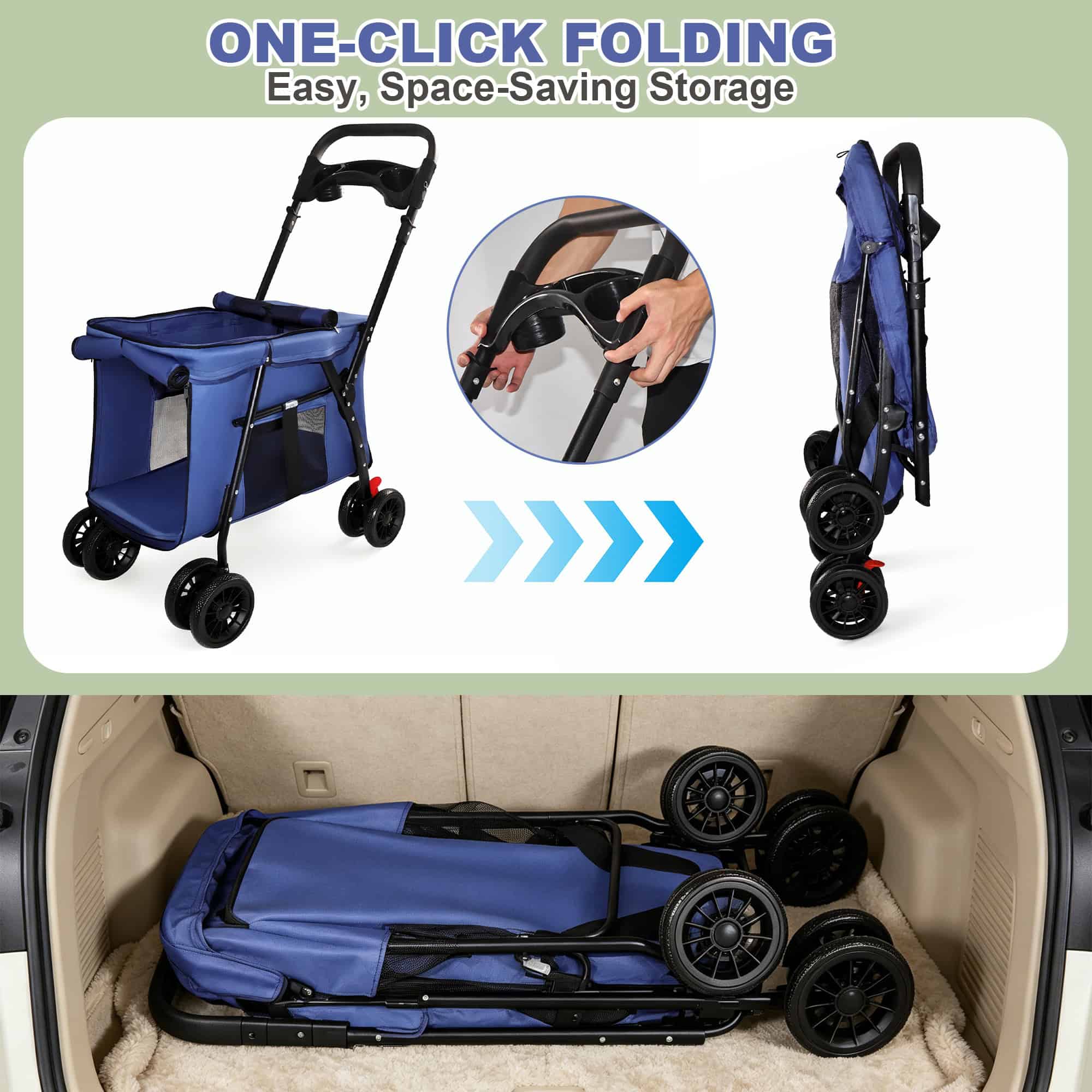 Lightweight Foldable Pet Stroller, Navy - Image 9