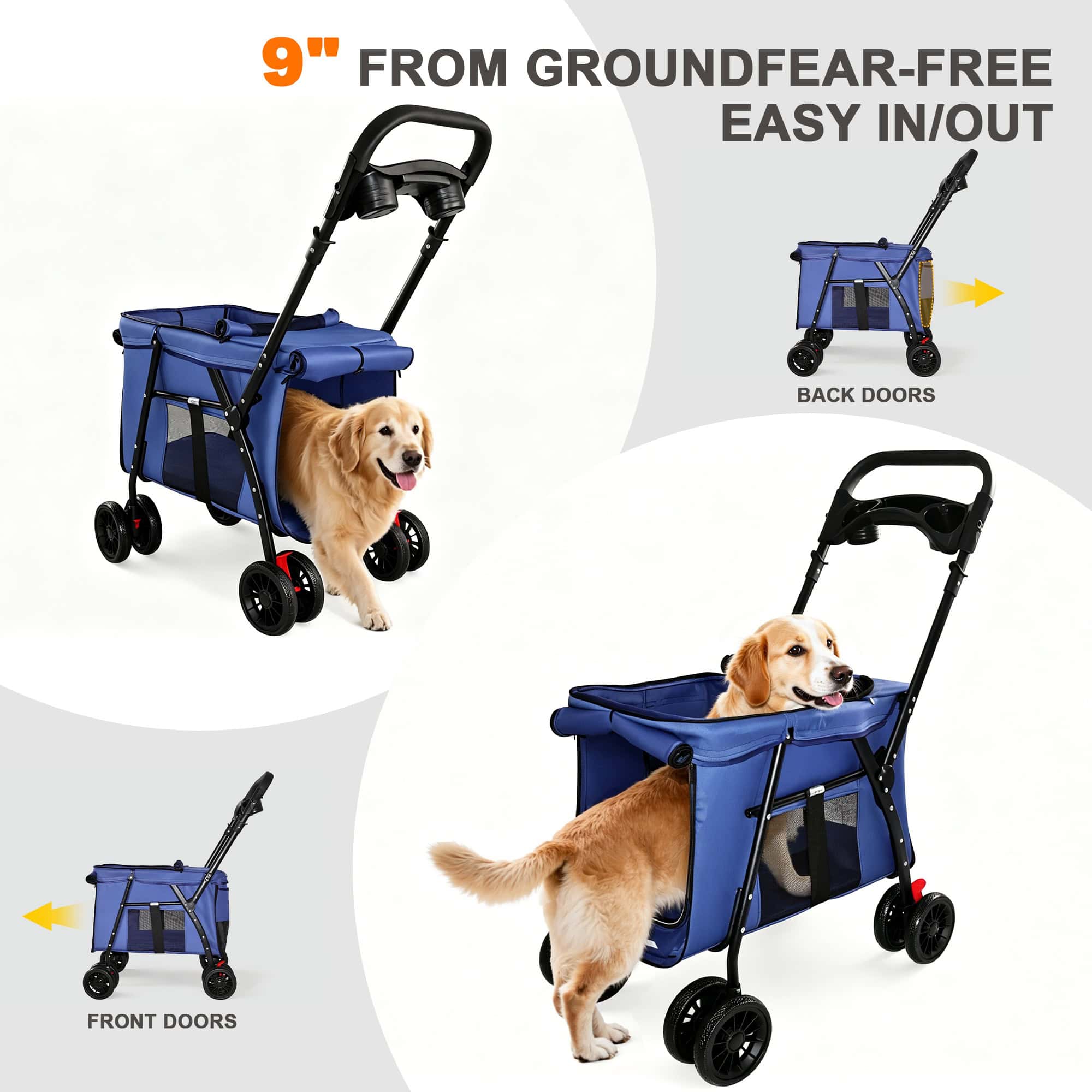 Lightweight Foldable Pet Stroller, Navy - Image 6