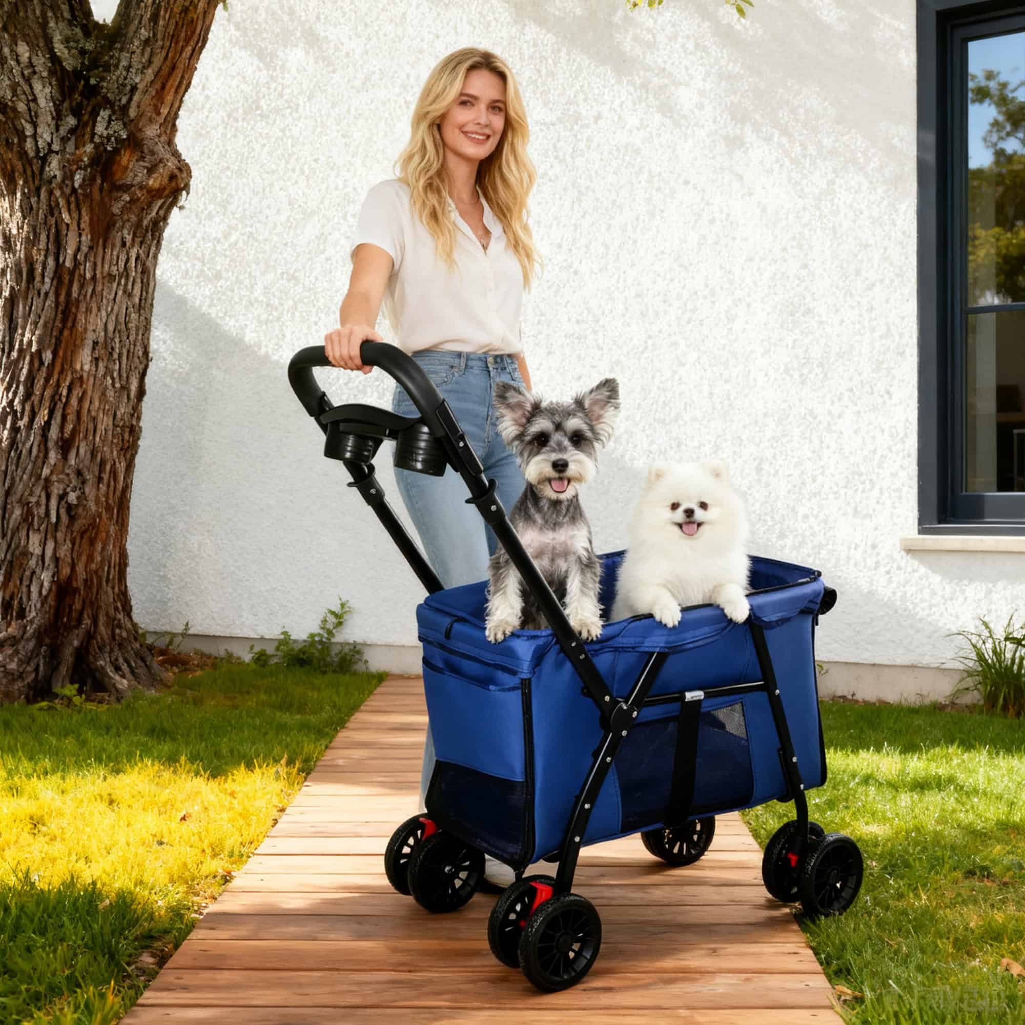 Lightweight Foldable Pet Stroller, Navy - Image 4