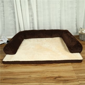 Calm Nest corduroy bolster sofa dog bed in coffee – image 1