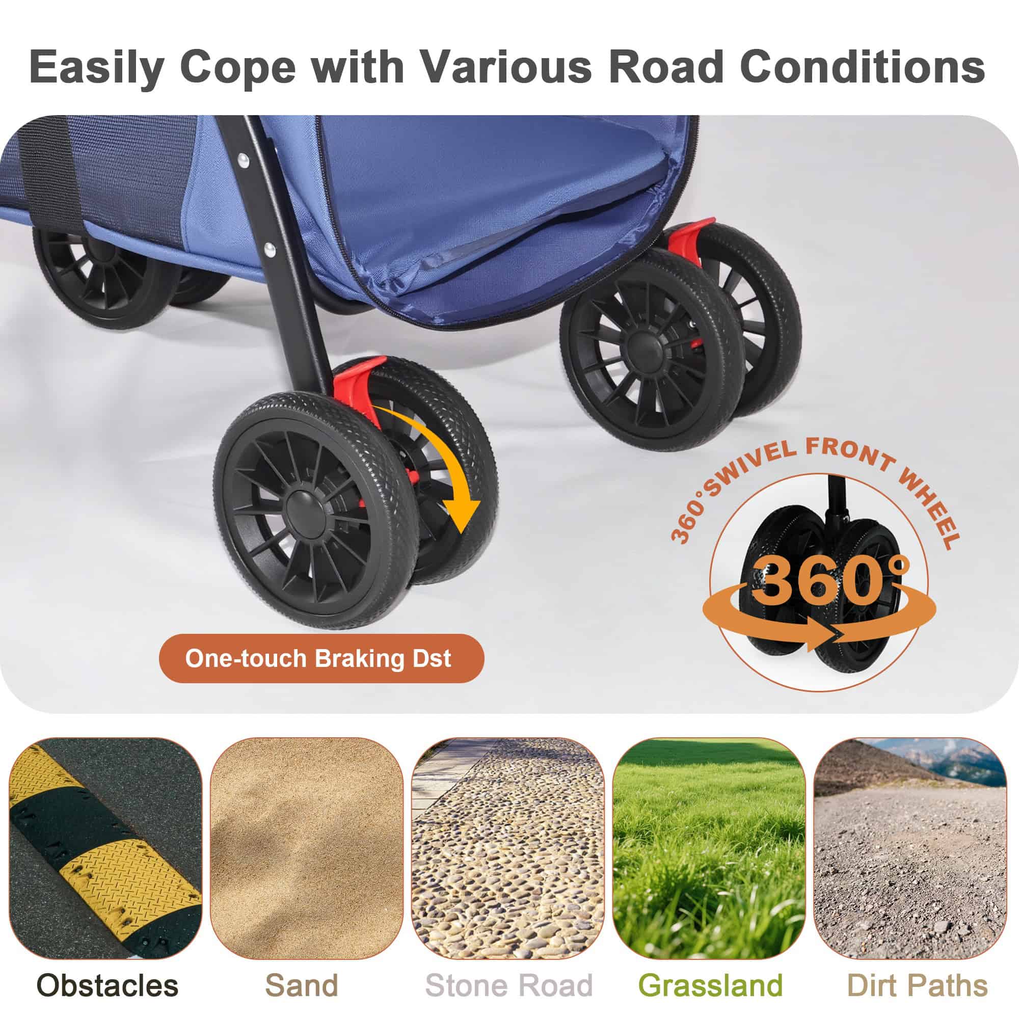 Lightweight Foldable Pet Stroller, Navy - Image 5