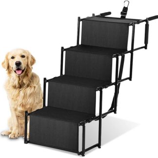 Calm Ride™ Folding 4-Step Dog Car Stairs – Lightweight Non-Slip Pet Steps for SUVs, Trucks & High Beds