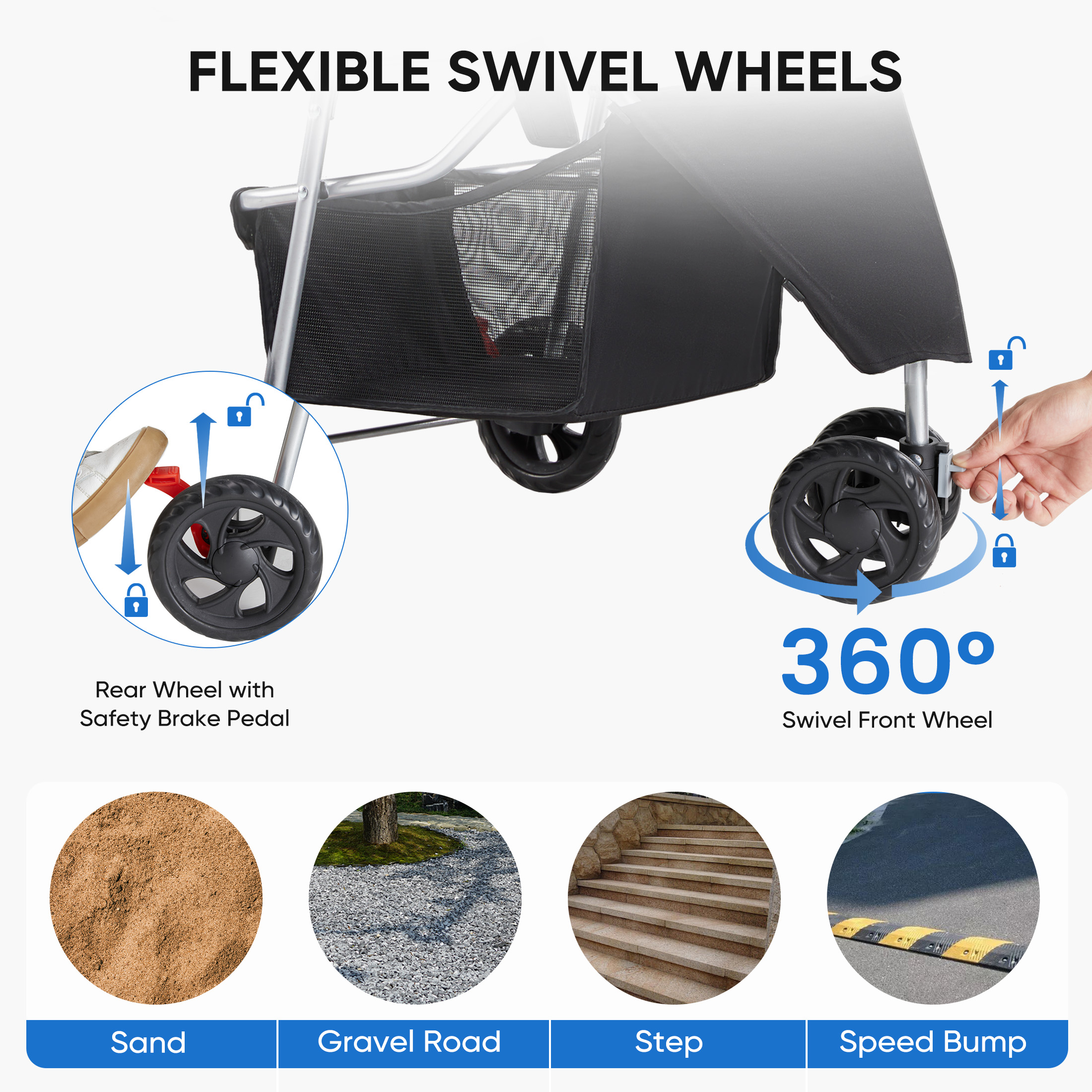 Aluminum Pet Stroller with Storage Basket