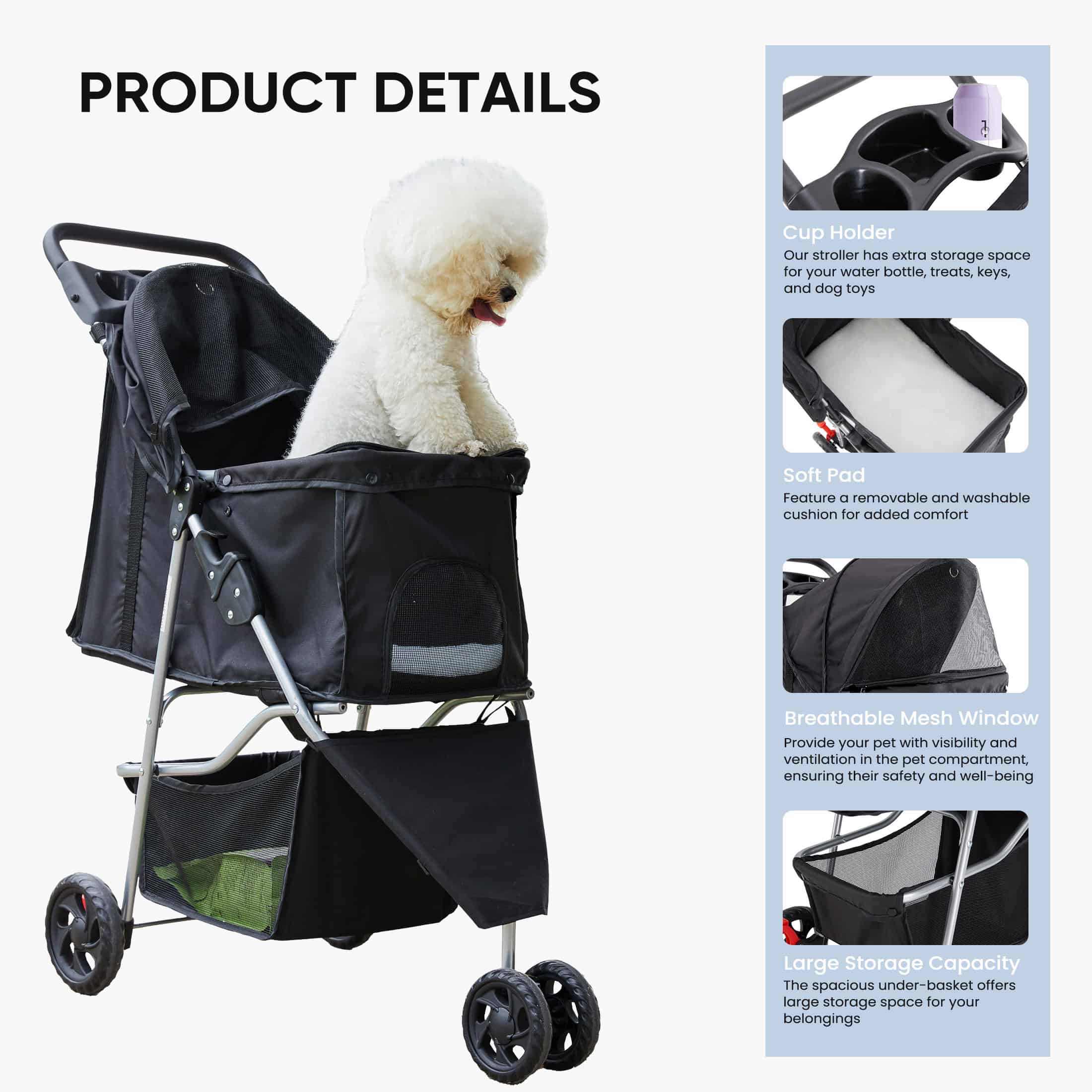 Aluminum Pet Stroller with Storage Basket