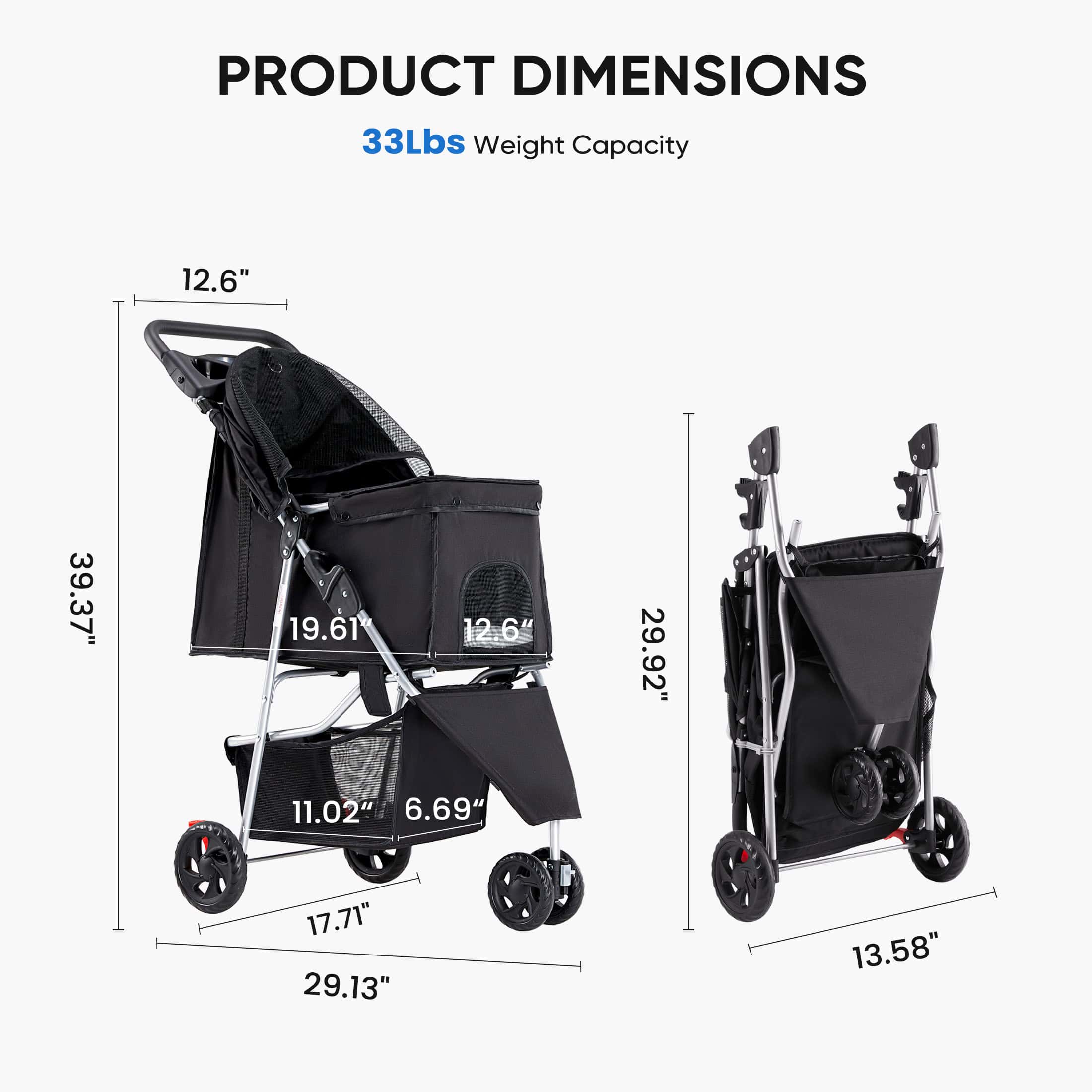 Aluminum Pet Stroller with Storage Basket