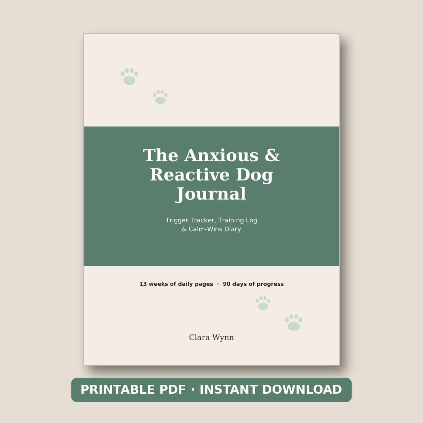 Anxious and Reactive Dog Journal printable PDF cover