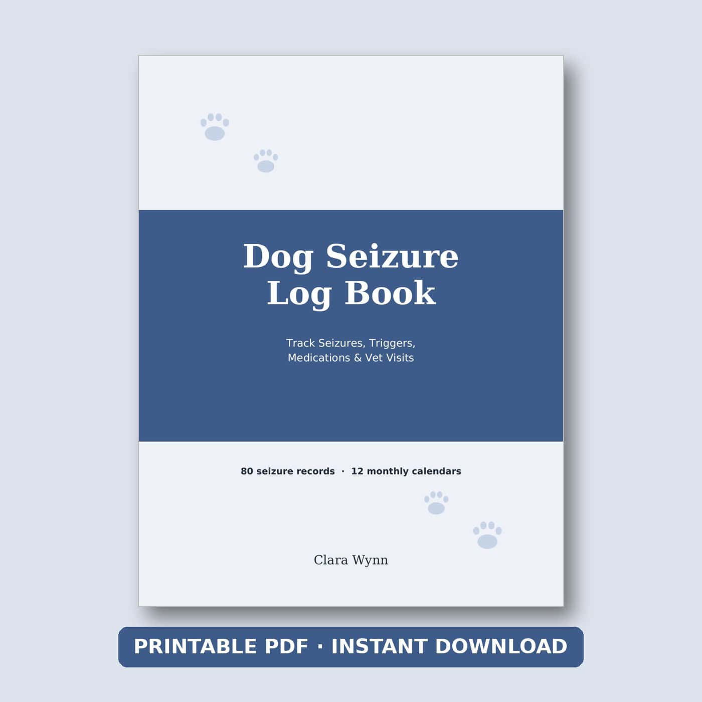 Dog Seizure Log Book printable PDF cover