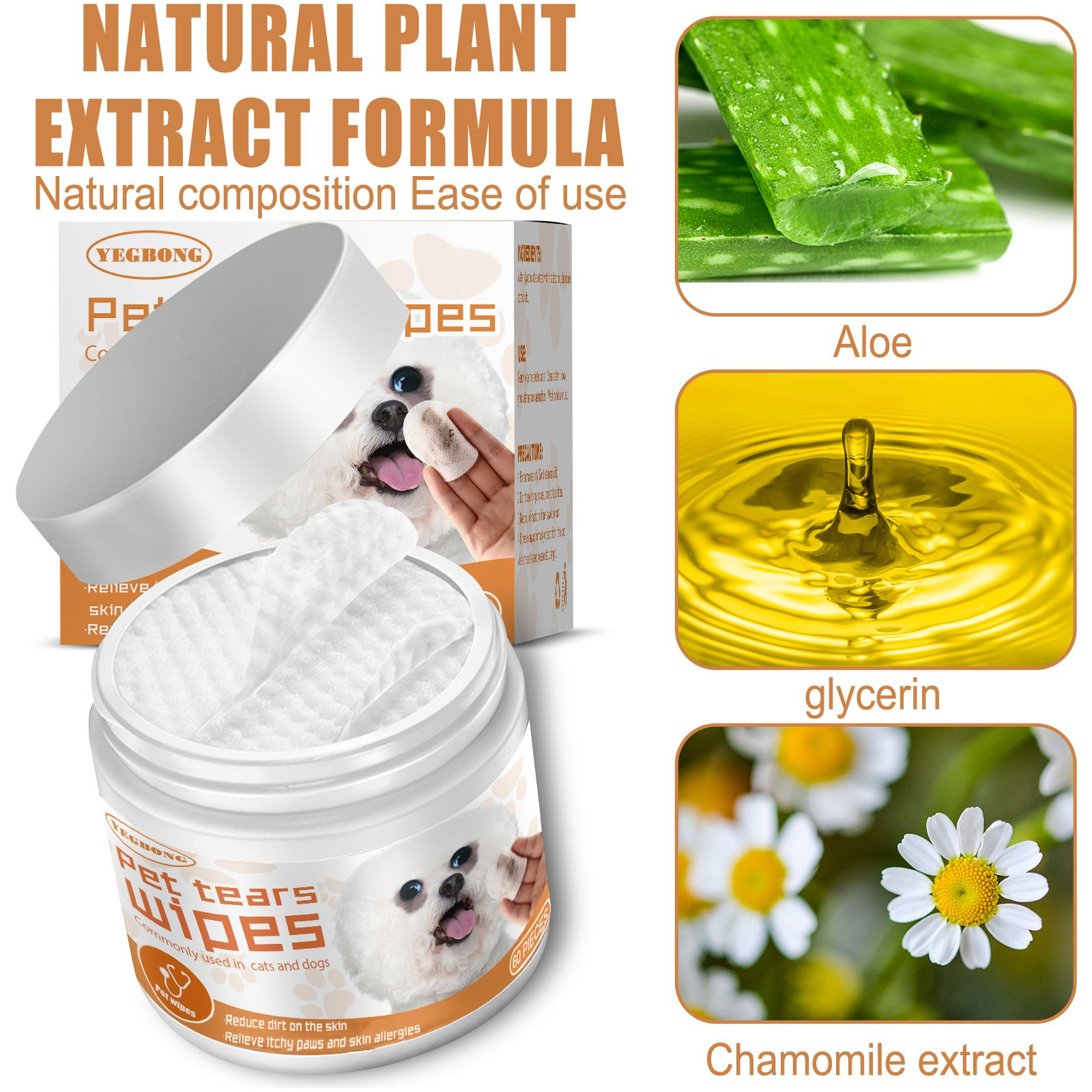 Tear Stain Wipes with Aloe & Chamomile